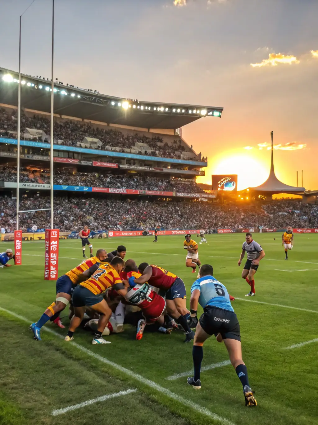 A dynamic action shot of rugby players in a recreational game, showcasing teamwork and sportsmanship during a C.S. Clichy Rugby Folklo event.