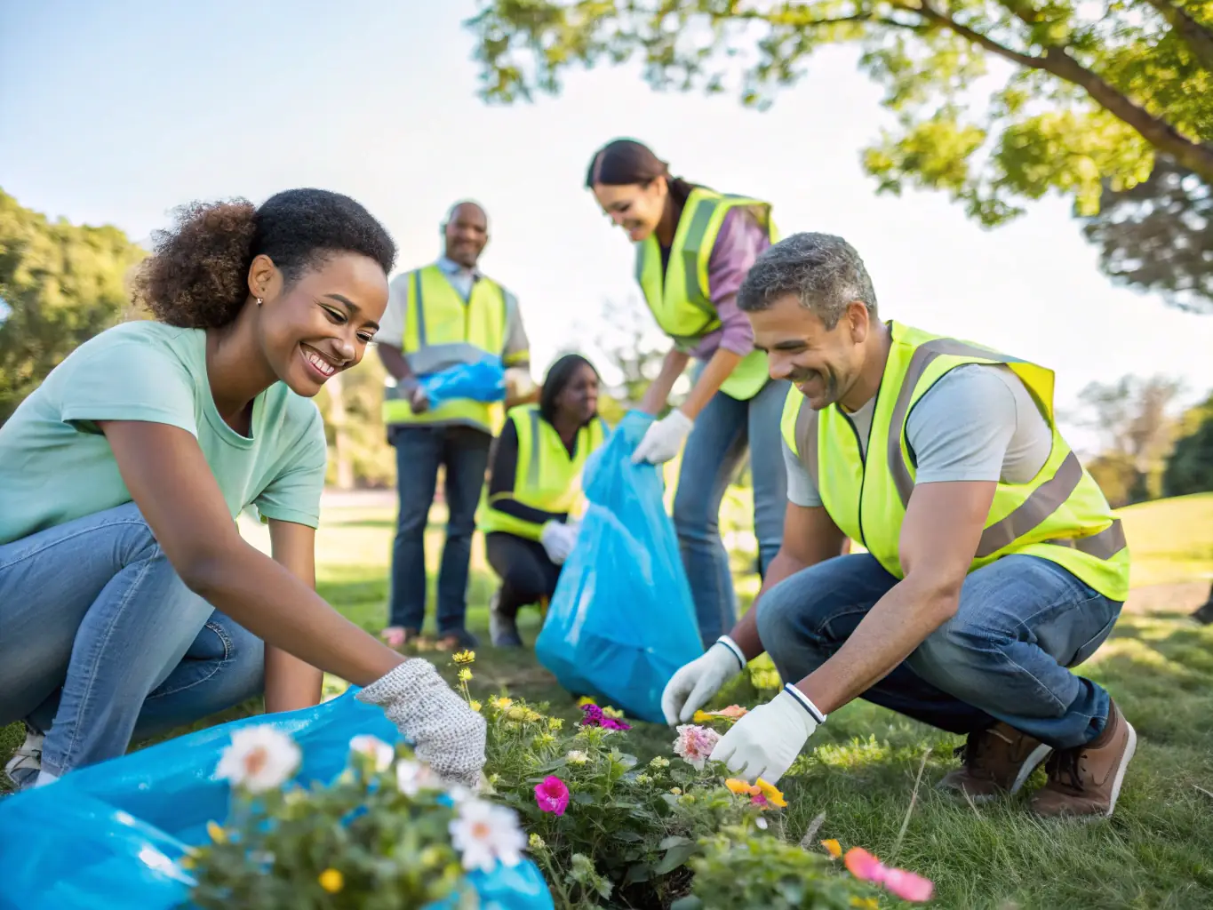 An image showcasing a group of volunteers from C.S. Clichy participating in a local community service project, such as cleaning up a park or assisting at a local charity event. The image highlights the organization's commitment to community support.