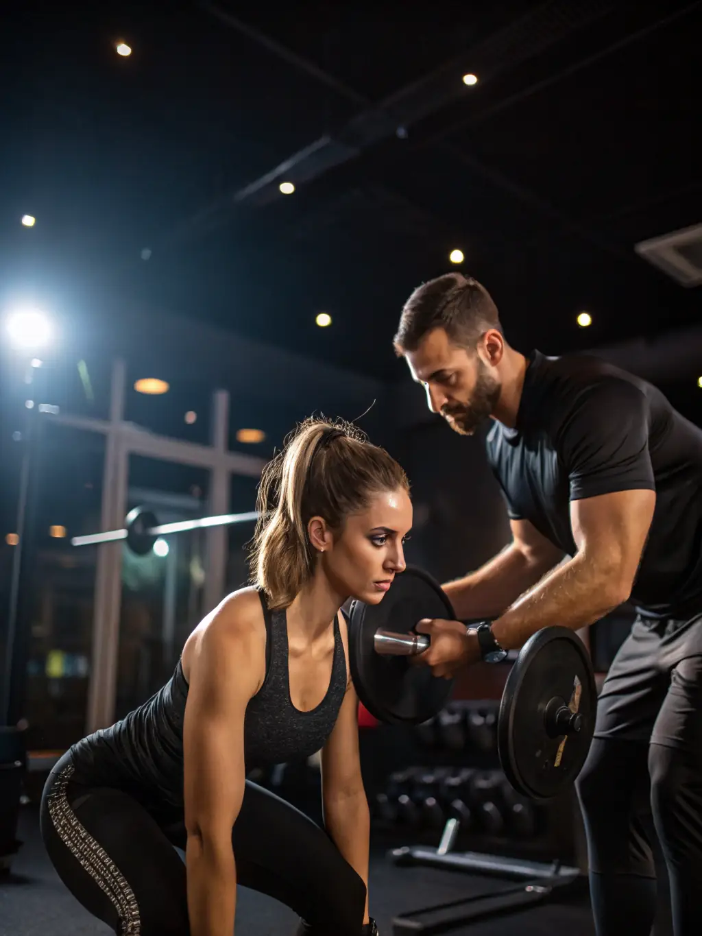An image of a participant using adapted gym equipment with a trainer providing guidance in a modern fitness space, showcasing Cardiovascular & Strength Training.